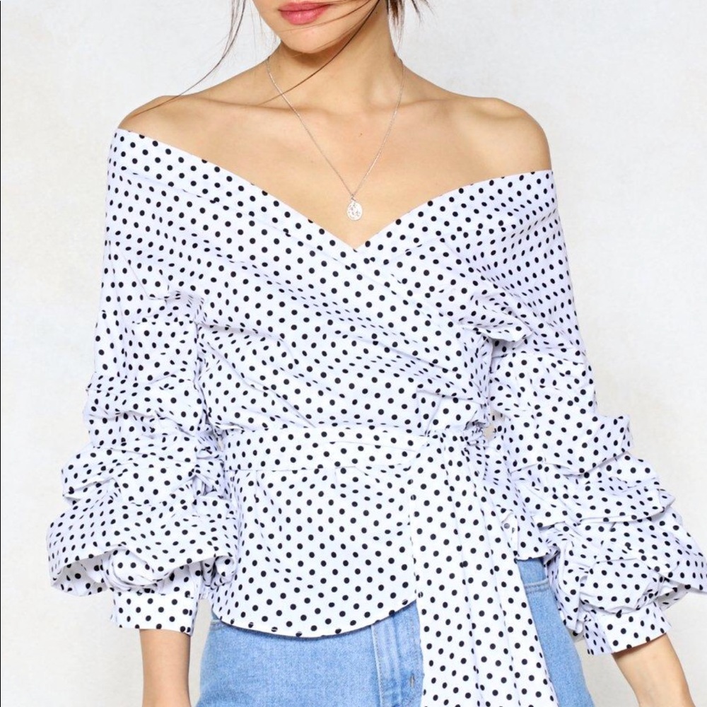 Nasty Gal Polka Dot Wrap Blouse - NEVER WORN